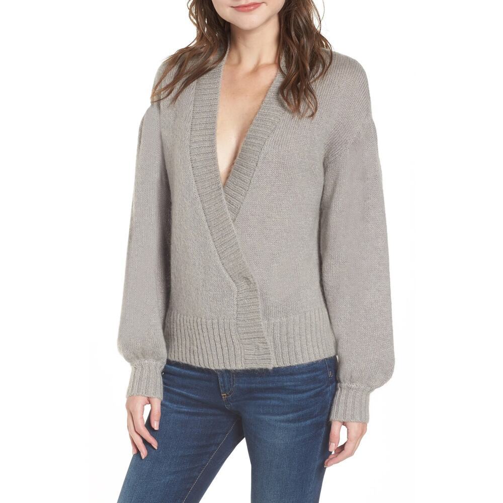 AG Amari Bishop Sleeve Crop Sweater in Net Grey Size L
